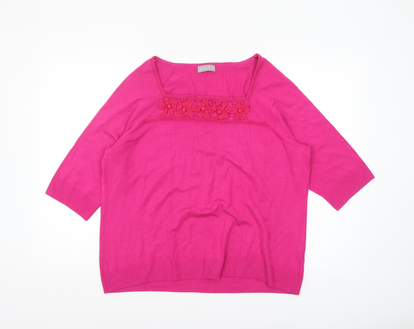 Marks and Spencer Per Una Women’s Pink 3/4 Sleeve Square Neck Knit Jumper Size 20