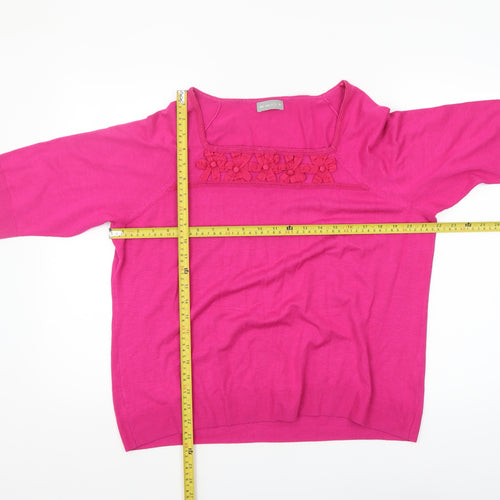 Marks and Spencer Per Una Women’s Pink 3/4 Sleeve Square Neck Knit Jumper Size 20