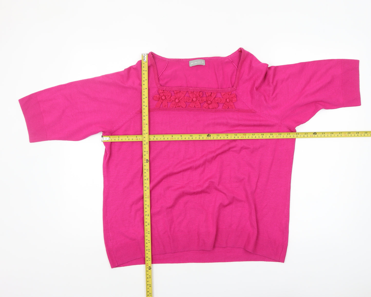 Marks and Spencer Per Una Women’s Pink 3/4 Sleeve Square Neck Knit Jumper Size 20