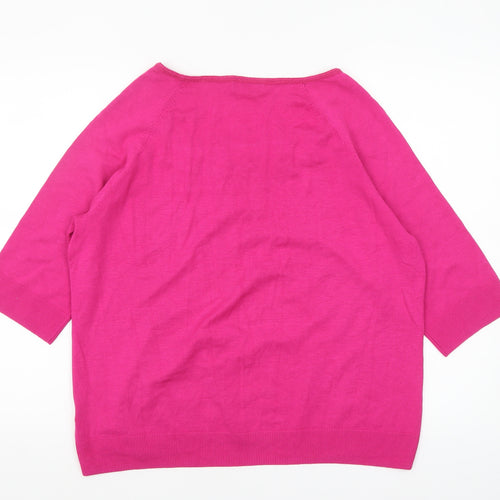 Marks and Spencer Per Una Women’s Pink 3/4 Sleeve Square Neck Knit Jumper Size 20