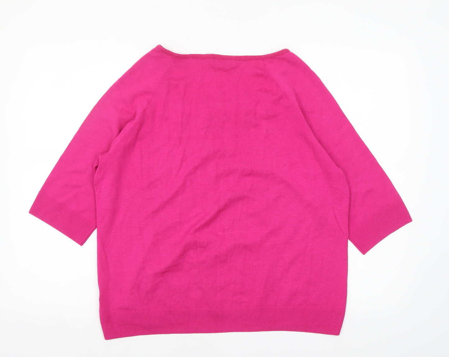 Marks and Spencer Per Una Women’s Pink 3/4 Sleeve Square Neck Knit Jumper Size 20