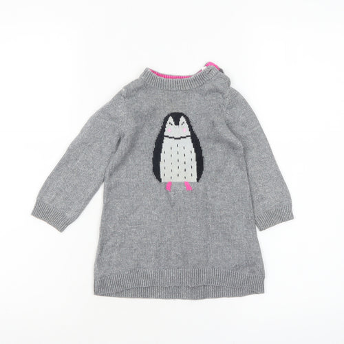 Joules Girls Grey Penguin Jumper 9-12 Months Cotton Wool Knit Winter