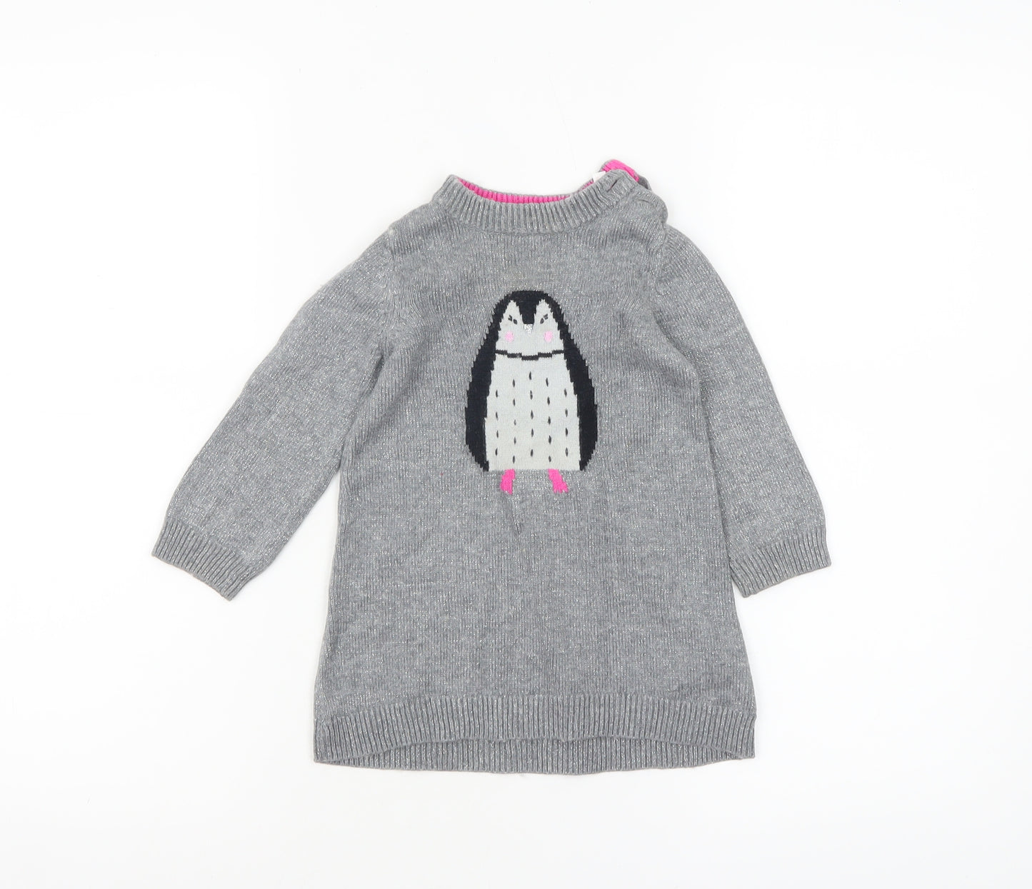 Joules Girls Grey Penguin Jumper 9-12 Months Cotton Wool Knit Winter