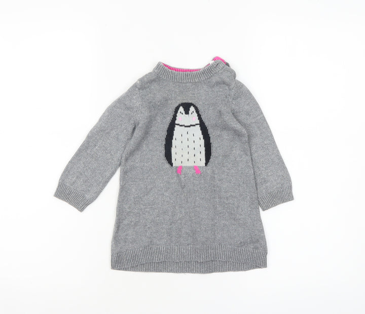 Joules Girls Grey Penguin Jumper 9-12 Months Cotton Wool Knit Winter