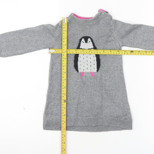 Joules Girls Grey Penguin Jumper 9-12 Months Cotton Wool Knit Winter