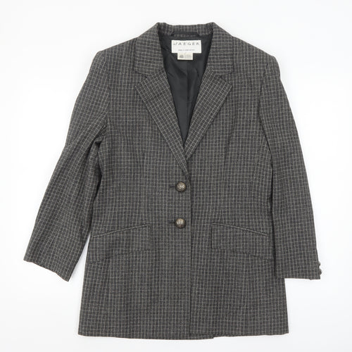 Jaeger Women's Grey Wool Checked Single-Breasted Blazer UK 8