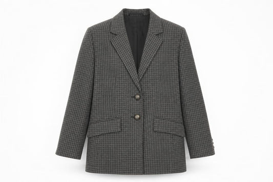 Front view of Jaeger Women's Grey Wool Checked Single-Breasted Blazer UK 8