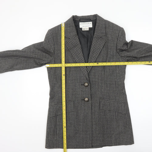 Jaeger Women's Grey Wool Checked Single-Breasted Blazer UK 8