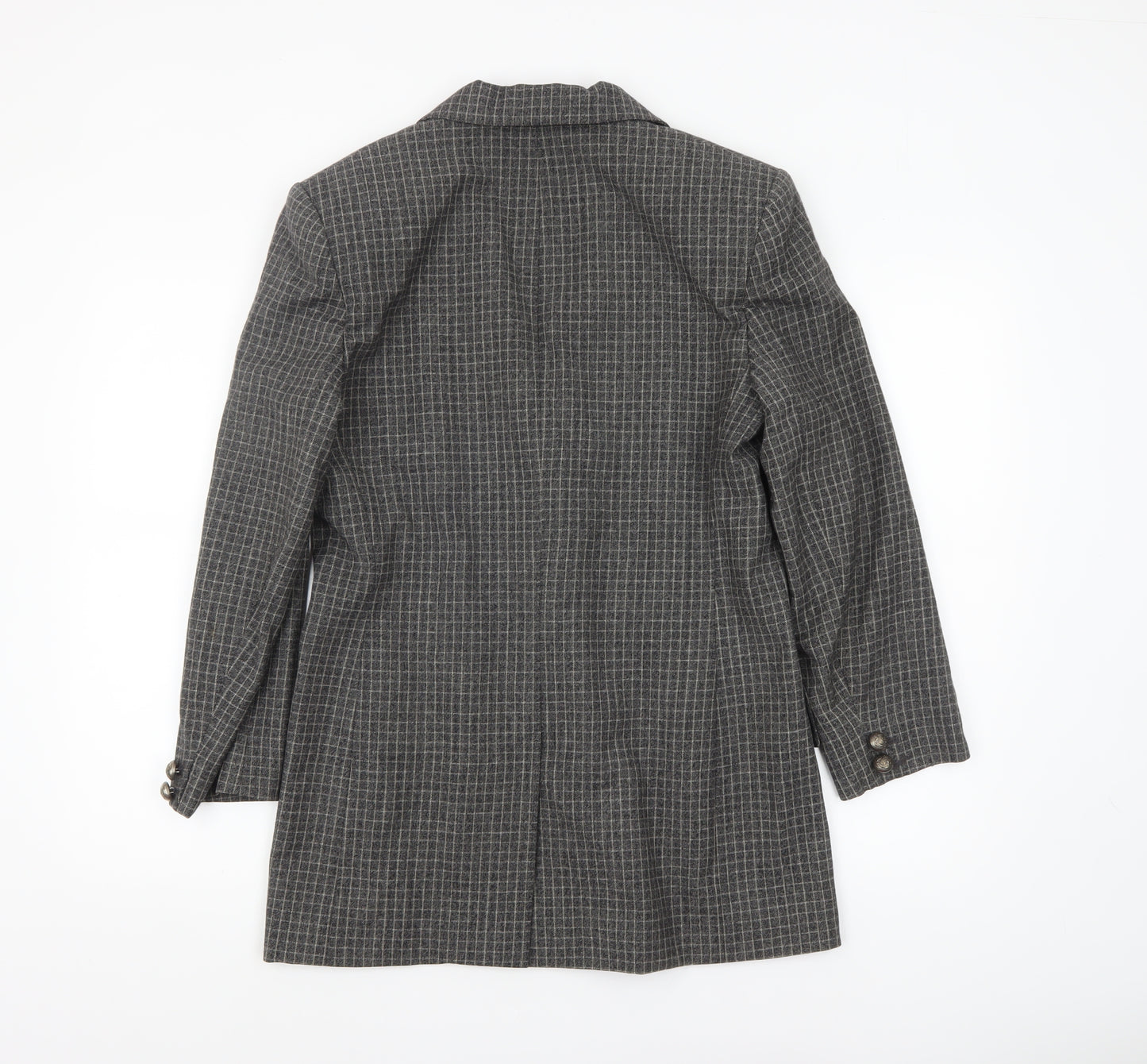 Jaeger Women's Grey Wool Checked Single-Breasted Blazer UK 8