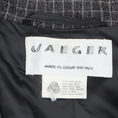 Jaeger Women's Grey Wool Checked Single-Breasted Blazer UK 8