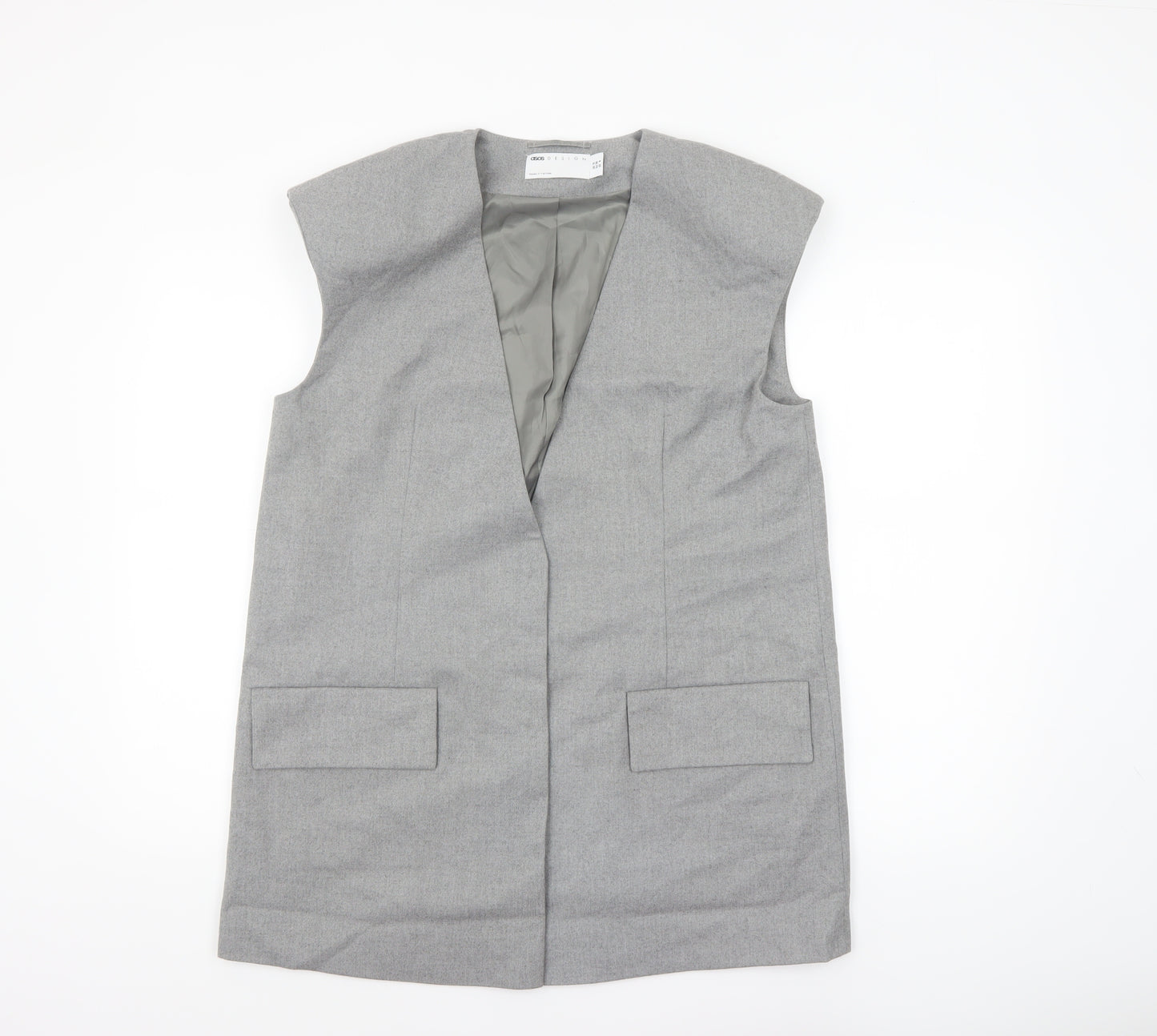 ASOS Design Women's Grey Mid-Length Sleeveless Waistcoat Size 10