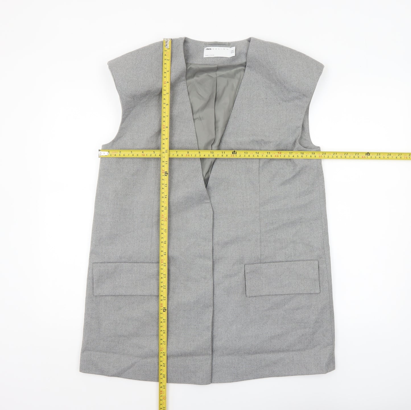 ASOS Design Women's Grey Mid-Length Sleeveless Waistcoat Size 10