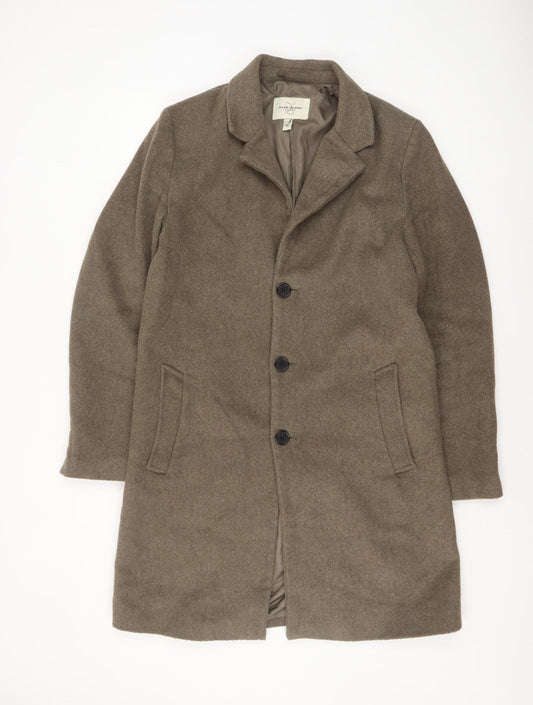 River Island Men Brown Wool Blend Overcoat M Classic Lined Tweed