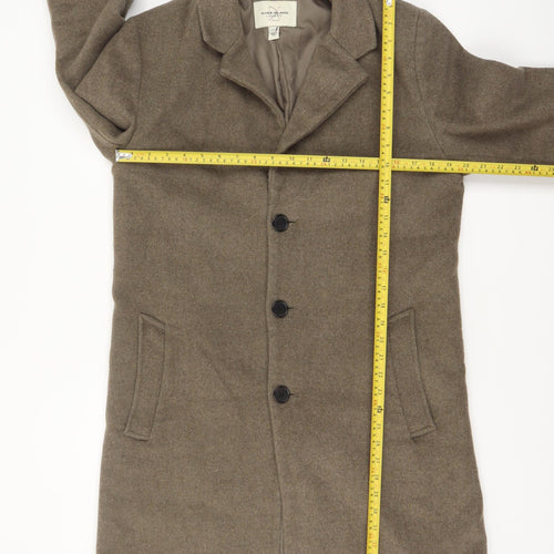 River Island Men Brown Wool Blend Overcoat M Classic Lined Tweed