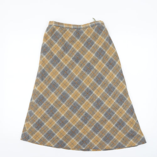 Stanley Blacker Womens Beige Checked Wool A-Line Midi Skirt Size 8