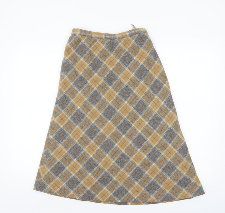 Stanley Blacker Womens Beige Checked Wool A-Line Midi Skirt Size 8
