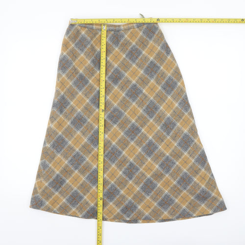 Stanley Blacker Womens Beige Checked Wool A-Line Midi Skirt Size 8