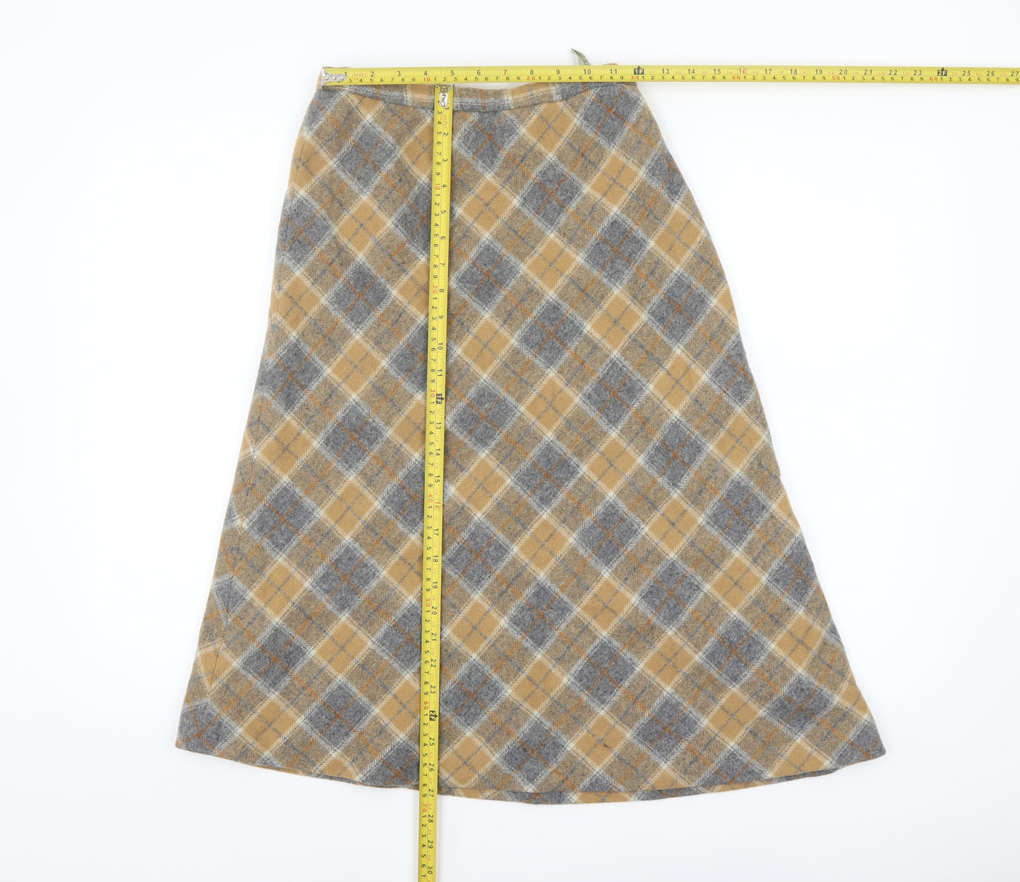 Stanley Blacker Womens Beige Checked Wool A-Line Midi Skirt Size 8
