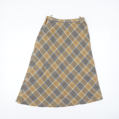 Stanley Blacker Womens Beige Checked Wool A-Line Midi Skirt Size 8