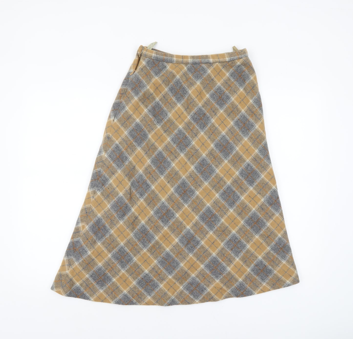Stanley Blacker Womens Beige Checked Wool A-Line Midi Skirt Size 8