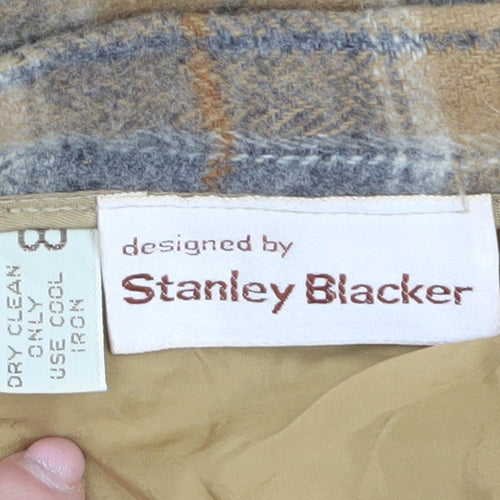 Stanley Blacker Womens Beige Checked Wool A-Line Midi Skirt Size 8