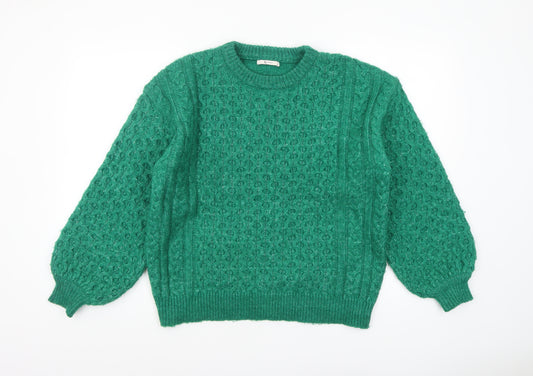 Tu Women's Green Cable-Knit Crew Neck Jumper Size 14