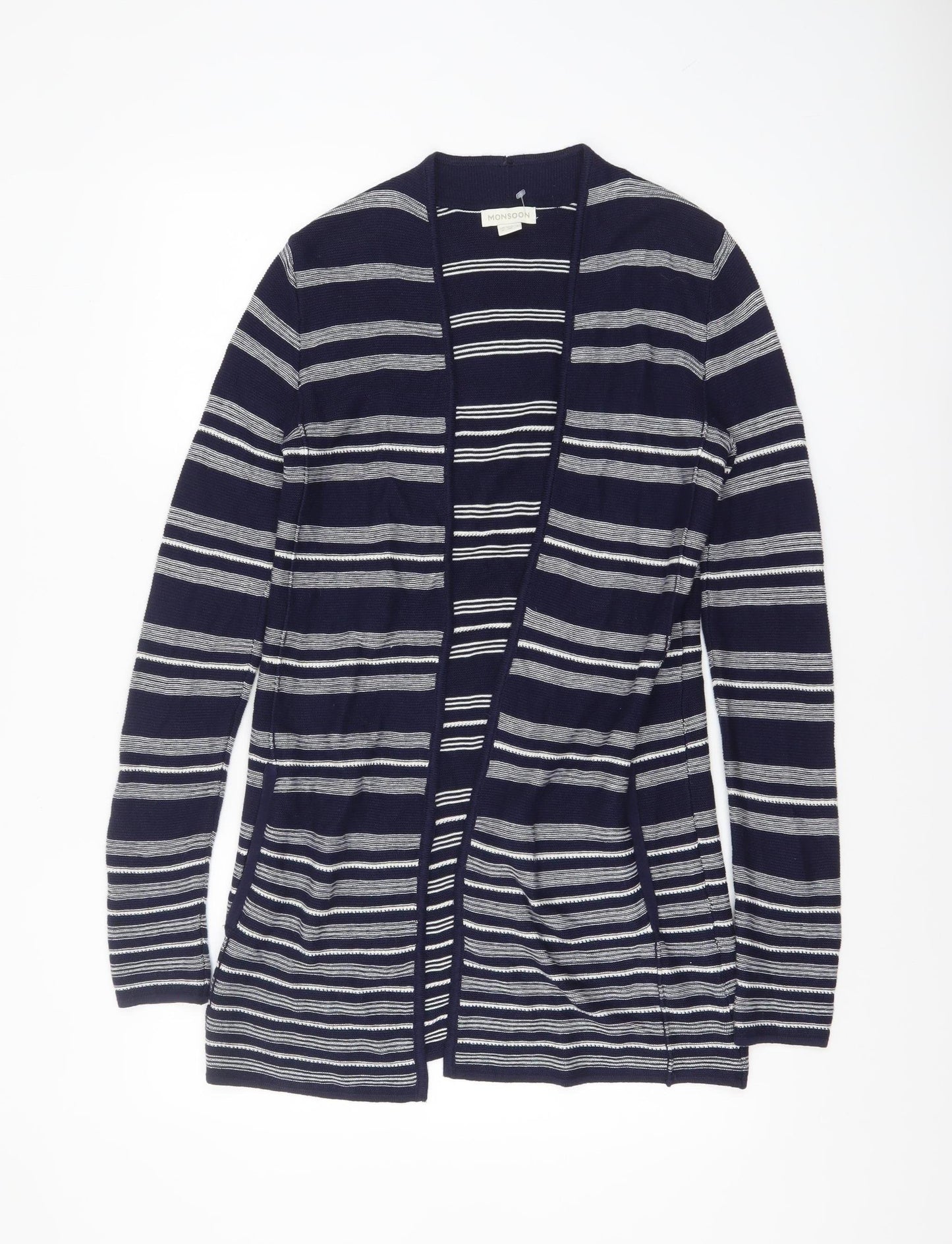 Monsoon Women’s Blue Striped Knit Long Sleeve Open Cardigan Size 8
