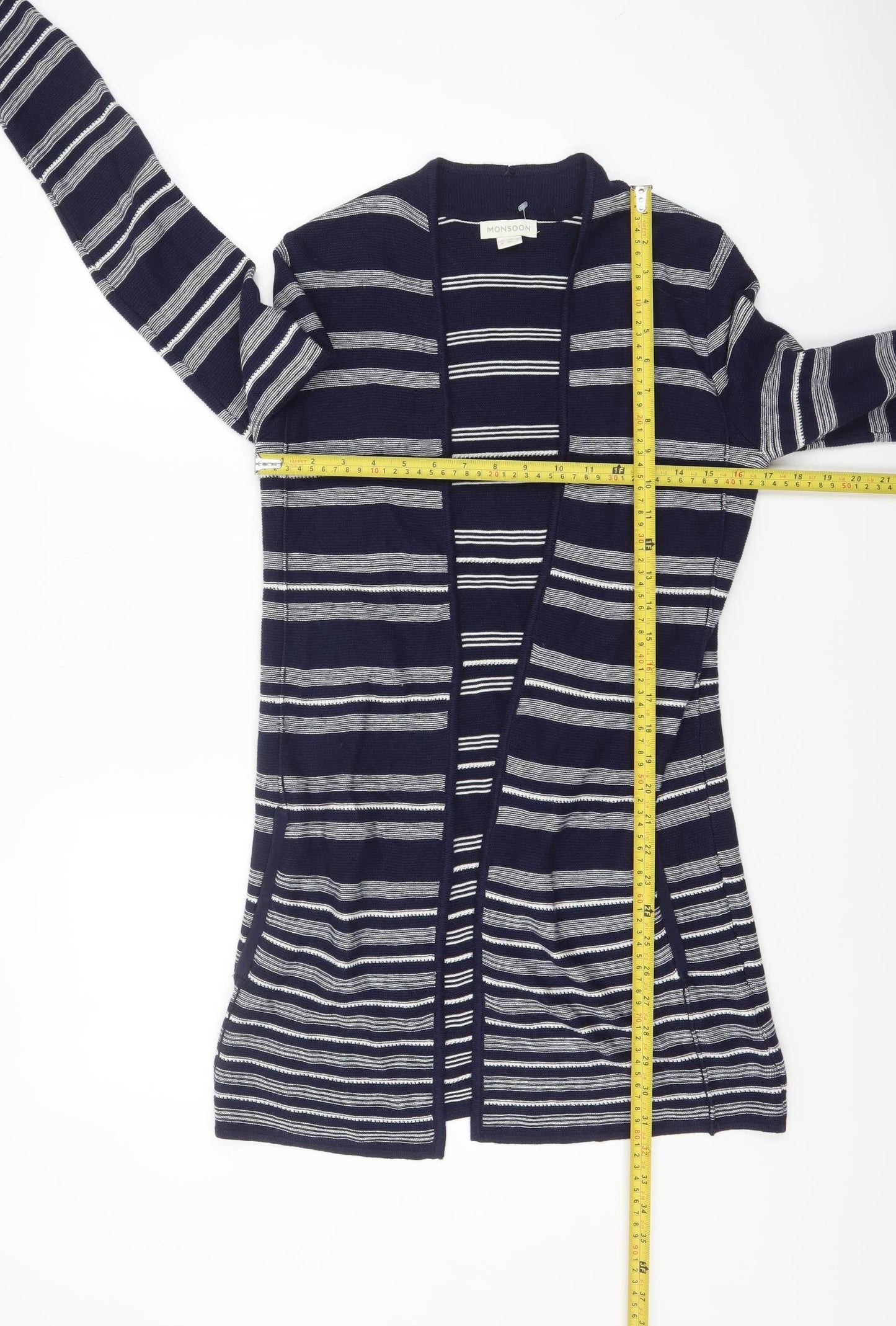 Monsoon Women’s Blue Striped Knit Long Sleeve Open Cardigan Size 8