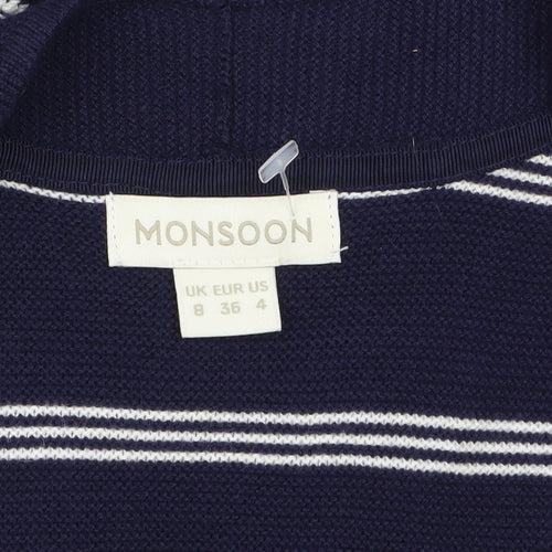 Monsoon Women’s Blue Striped Knit Long Sleeve Open Cardigan Size 8