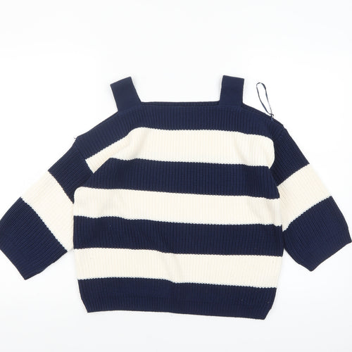 Marks and Spencer Women’s Blue White Striped Square Neck Cotton Jumper M