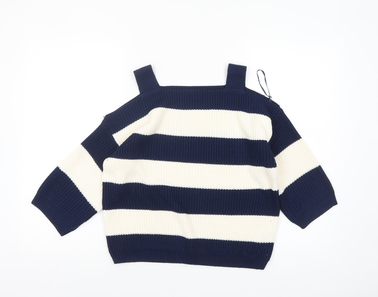 Marks and Spencer Women’s Blue White Striped Square Neck Cotton Jumper M