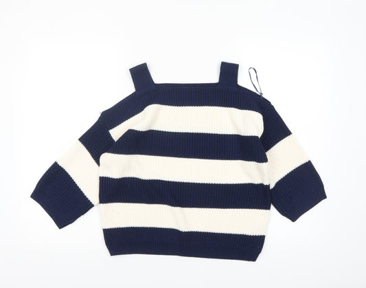 Marks and Spencer Women’s Blue White Striped Square Neck Cotton Jumper M