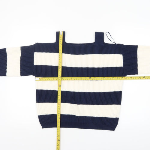 Marks and Spencer Women’s Blue White Striped Square Neck Cotton Jumper M