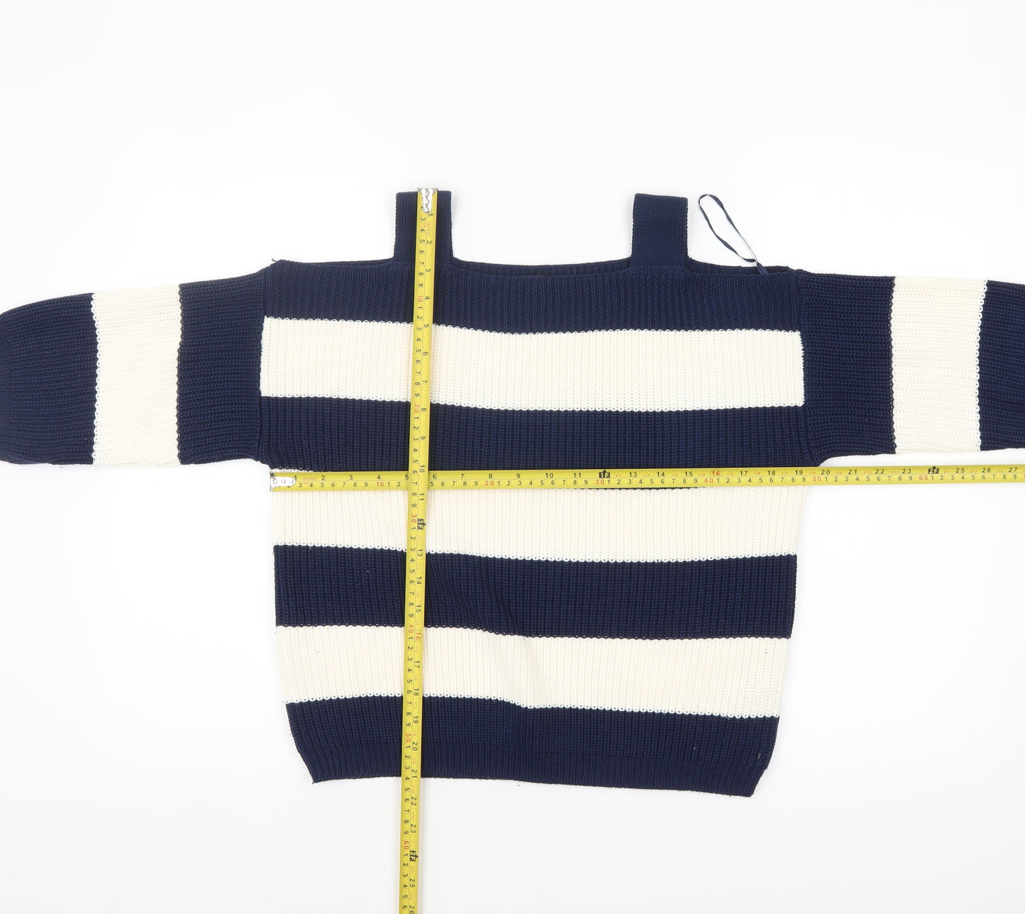 Marks and Spencer Women’s Blue White Striped Square Neck Cotton Jumper M