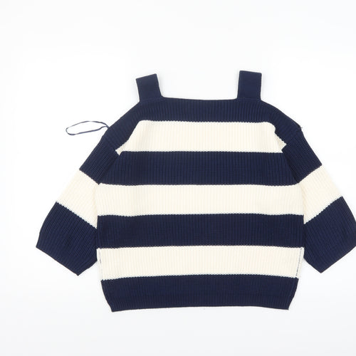 Marks and Spencer Women’s Blue White Striped Square Neck Cotton Jumper M