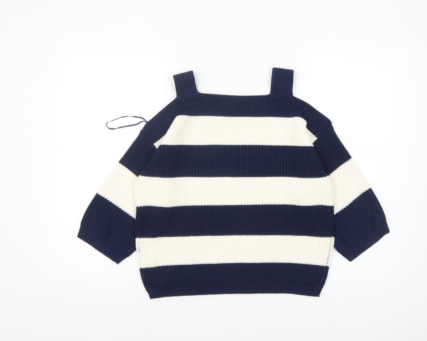Marks and Spencer Women’s Blue White Striped Square Neck Cotton Jumper M