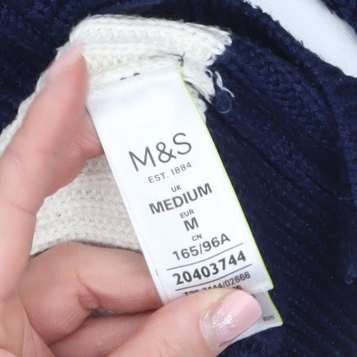 Marks and Spencer Women’s Blue White Striped Square Neck Cotton Jumper M