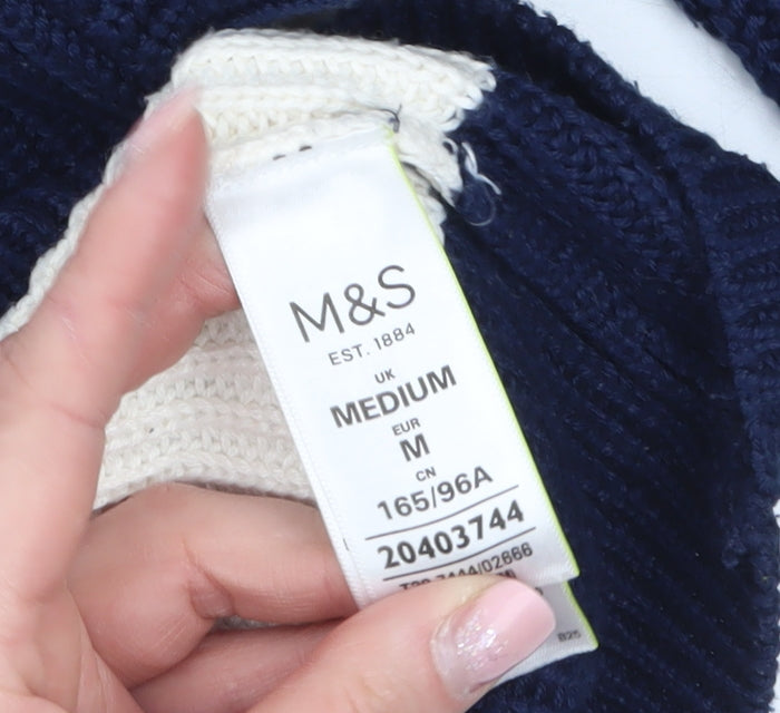 Marks and Spencer Women’s Blue White Striped Square Neck Cotton Jumper M