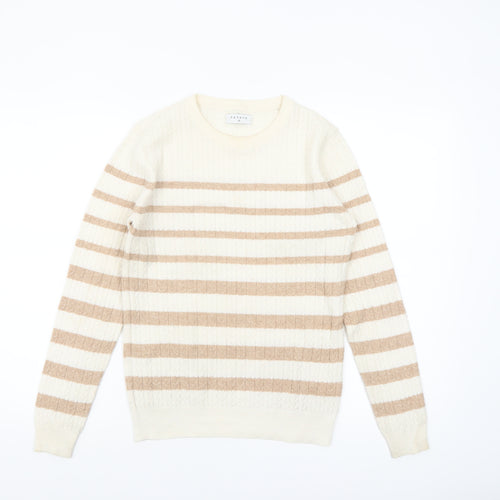 Papaya Women Beige Striped Cable-Knit Jumper Size 12