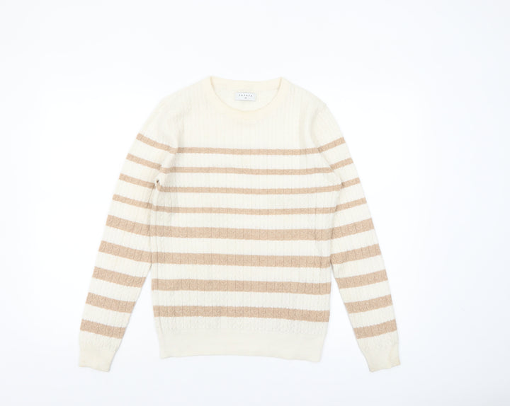 Papaya Women Beige Striped Cable-Knit Jumper Size 12