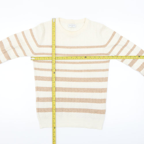 Papaya Women Beige Striped Cable-Knit Jumper Size 12