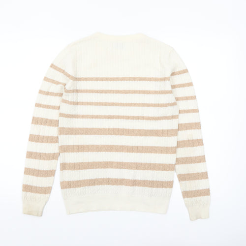 Papaya Women Beige Striped Cable-Knit Jumper Size 12