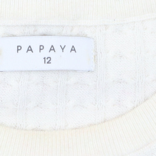 Papaya Women Beige Striped Cable-Knit Jumper Size 12