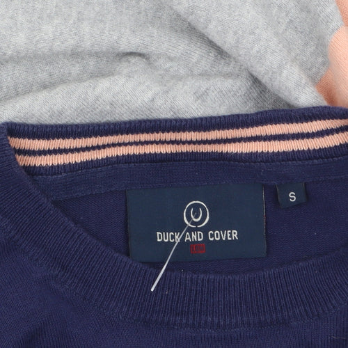 Duck and Cover Men's Grey & Navy Striped Crew Neck Jumper Size S
