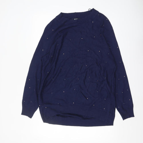 Next Women’s Blue Beaded Crew Neck Acrylic Jumper Size S