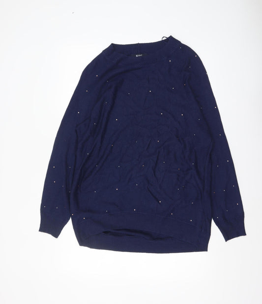 Next Women’s Blue Beaded Crew Neck Acrylic Jumper Size S