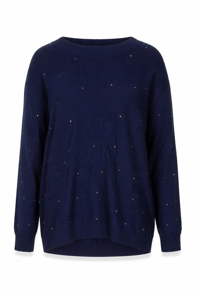 Front view of Next Women’s Blue Beaded Crew Neck Acrylic Jumper, size S