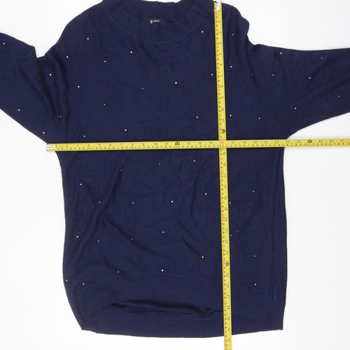 Next Women’s Blue Beaded Crew Neck Acrylic Jumper Size S
