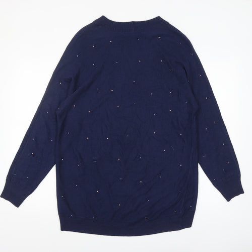 Next Women’s Blue Beaded Crew Neck Acrylic Jumper Size S