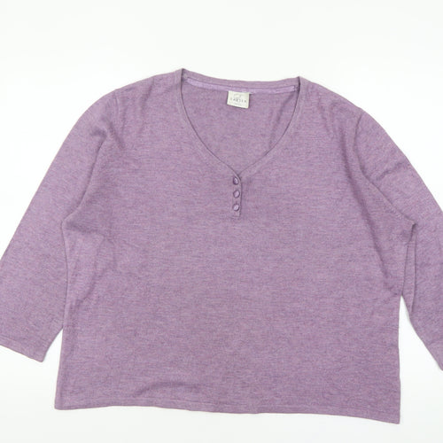 Eastex Women’s Purple Henley Knit Jumper Size 18 V-Neck 3/4 Sleeve